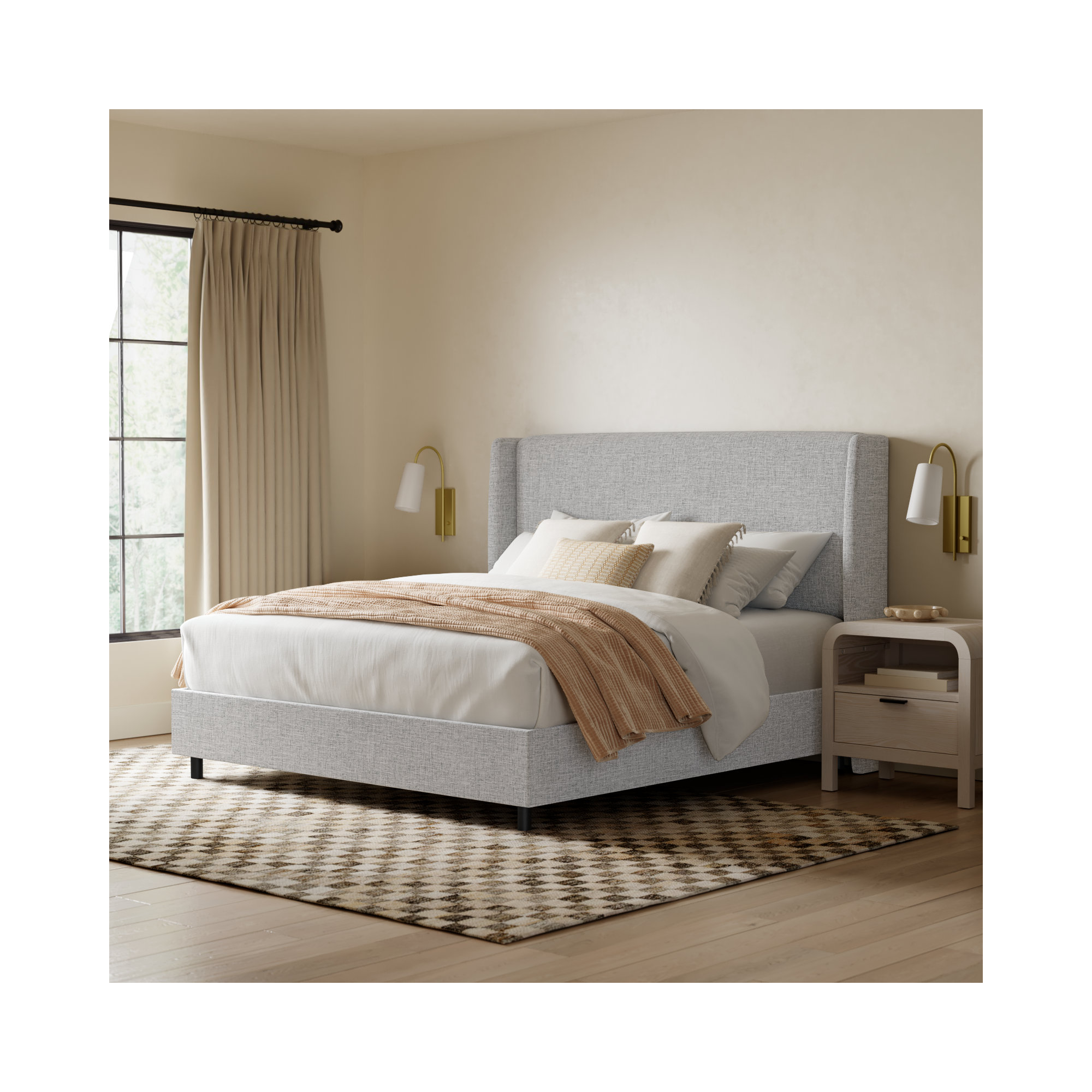 Tilly Upholstered Bed, Zuma Pumice Textured Linen, King
