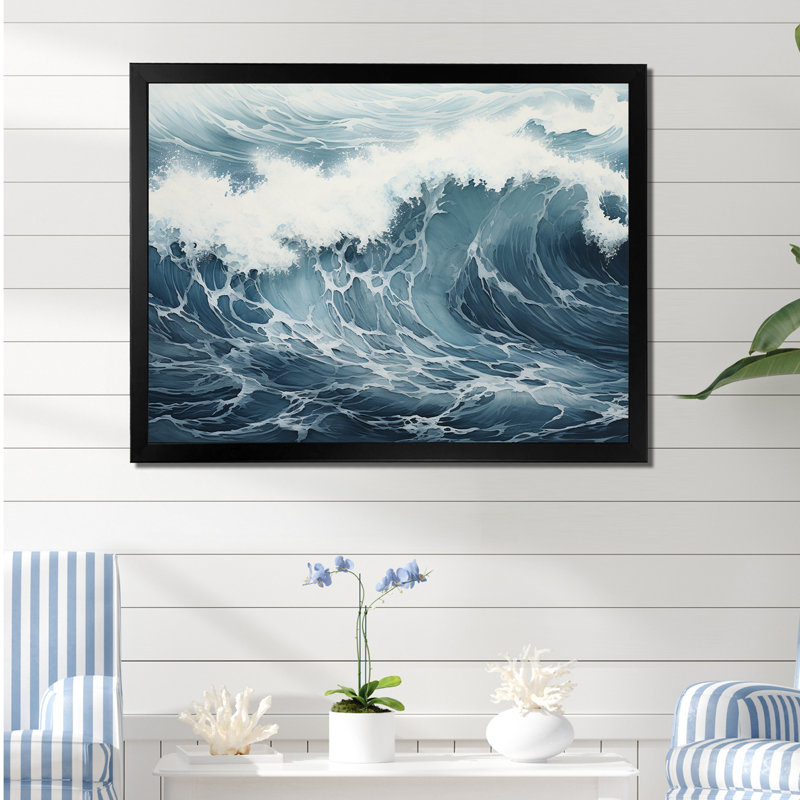 Minimalisme océan tempête I sur toile, Cadre simple noir, H 34 po x l 44 po x P 1,5 po
