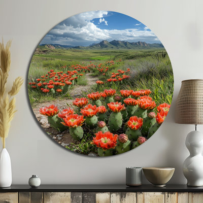 Lipson - Traditional Red Metal Art Print, Cactus Round Metal Wall Decor