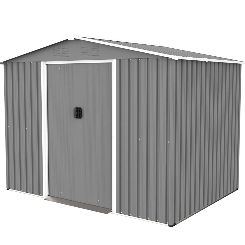 8x6 Ft All Weather Outdoor Metal Shed With Lockable Doors - Galvanized Steel For Garden, Patio, Backyard, Lawn, Gray Coating Tool Storage Weather,