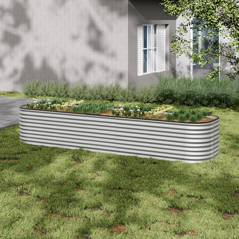 Rectangular Metal Raised Garden Bed, 56cm H x 320cm W x 80cm D, Silver