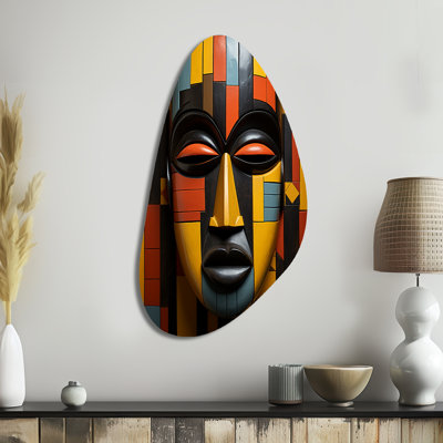 Masque tribal africain Kente II - Art mural tribal africain asymétrique, sculpture murale en métal Freeform
