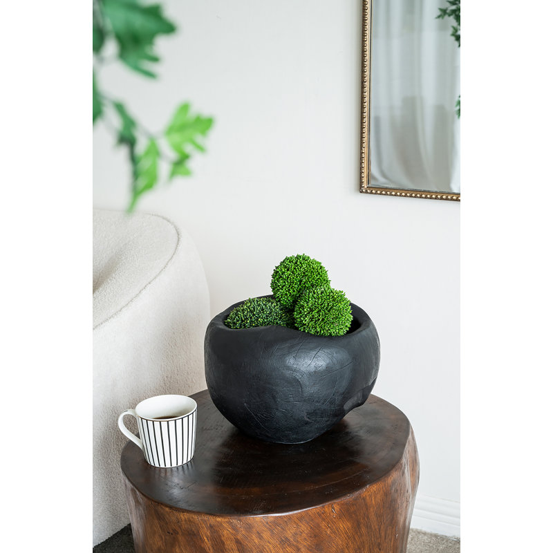 Bol en bois de teck avec motif courbé - 11,8 x 11,8 x 10,6 po - Noir