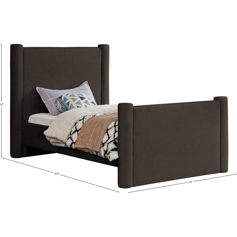 Elias Upholstered Platform Bed, Twin, Brown Boucle Fabric