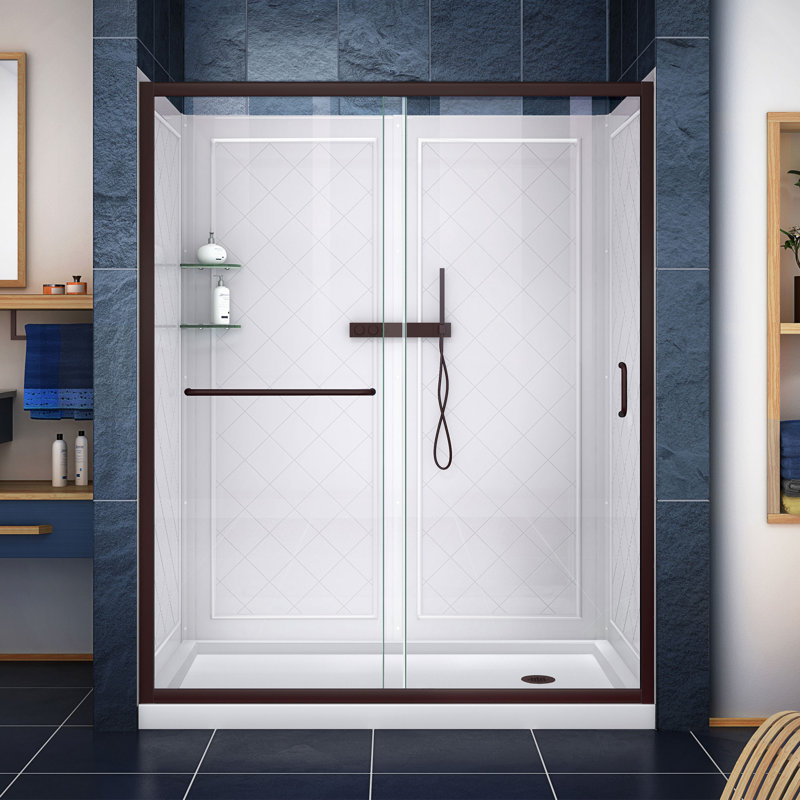 Infinity-Z 60" W x 36" D x 76.75" H Semi-Frameless Rectangle Shower Enclosure with Towel Bar, Clear Glass, Right