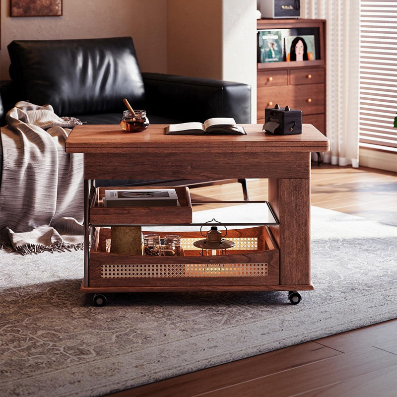 Solid Wood Foldable Mini Mahjong Table with Rolling Casters for Chinese Rules
