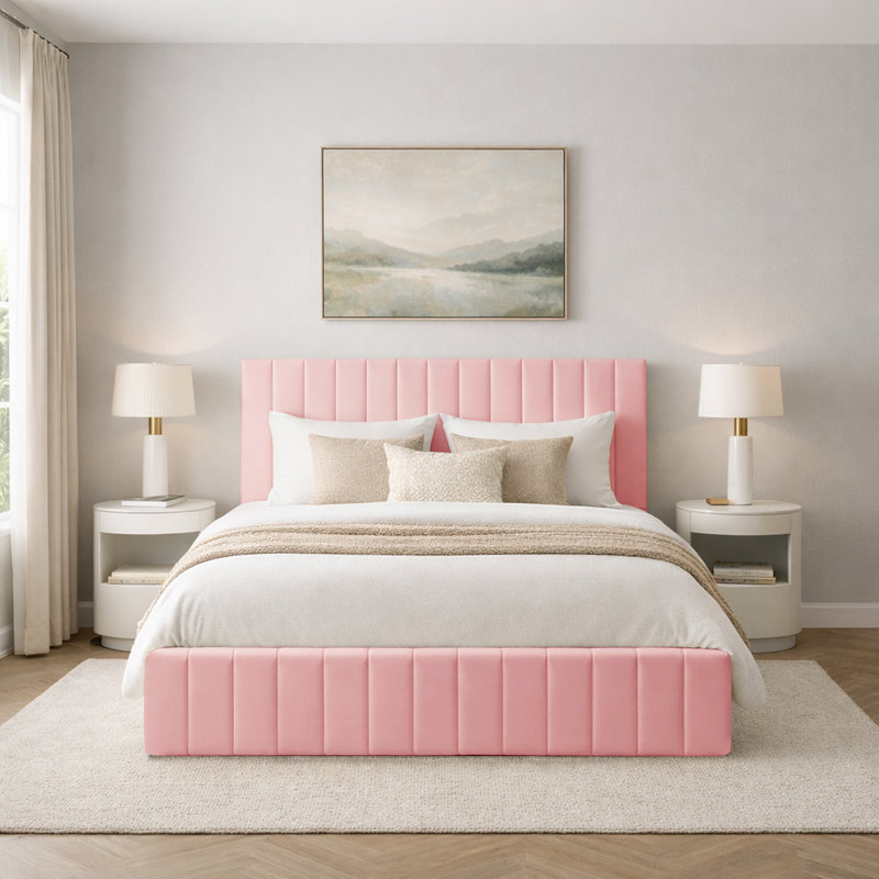 Morgana Upholstered Storage Bed Frame    , Pink, Double (4'6)