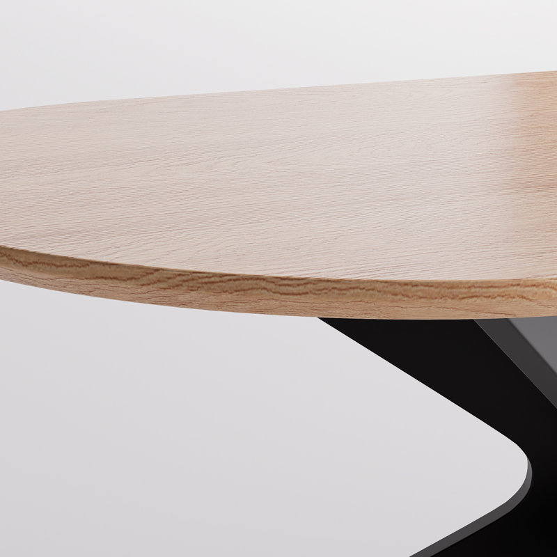 69.3" Oval Pedestal Dining Table With Metal Base, Natural Wood