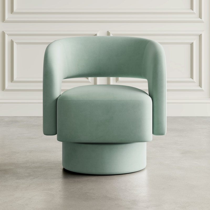 Jurate Mid-Century Modern Upholstered Split-Back Curved Sculpture Swivel Accent Chair, Mint Polyester