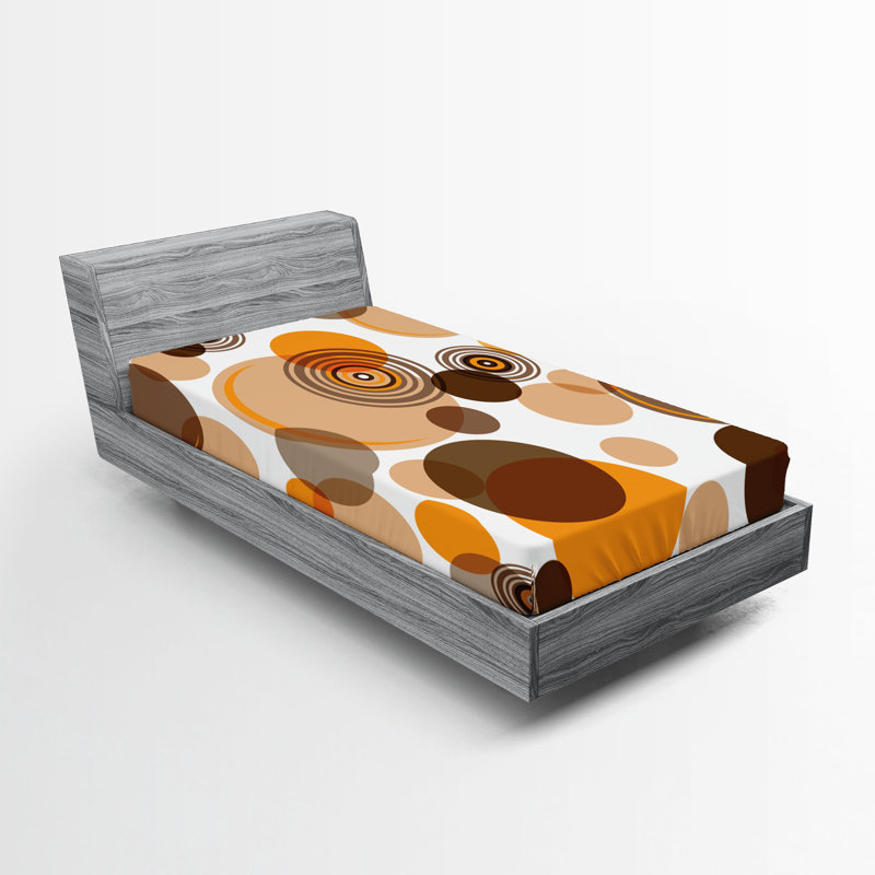 Ambesonne Fitted Sheet 2-Pack, Twin Fitted Sheet, Orange/Brown/Tan Polka Dots/Abstract