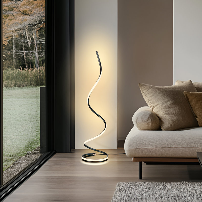 Sleek Allure 38" Jet Black LED Spiral Floor Lamp with Dimmer