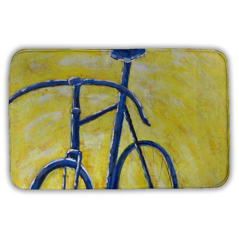Blue bike on yellow background Bath Mat with Non-Slip Backing - Quick Dry Memory Foam Bathroom Rug - Absorbent - Modern Plush Spa-Style - Machine Washable
