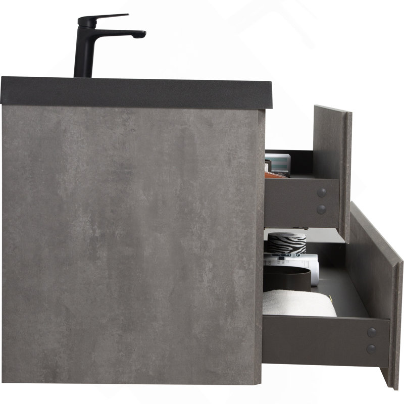 Meuble-lavabo flottant 48 po avec lavabo, meuble-lavabo mural moderne avec lavabo à quartz noir et tiroirs à fermeture en douceur 48 po