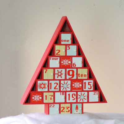 Décoration de calendrier de l'Avent arbre de Noël 14,5 po rouge et blanc