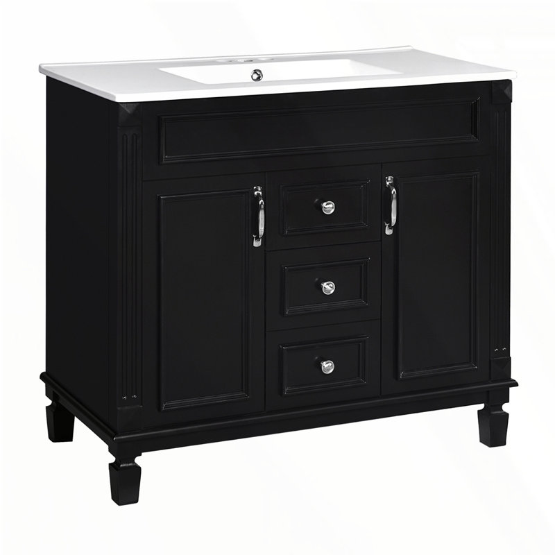 Meuble-lavabo 36 po avec lavabo supérieur, Noir, Argent argent