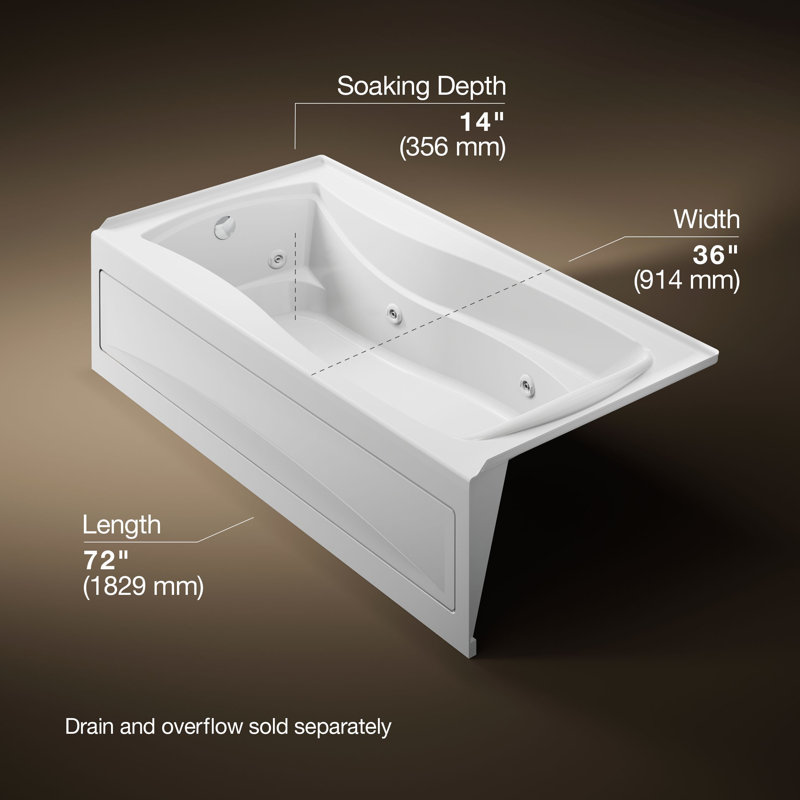 Mariposa 72" x 36" Whirlpool Bathtub, White, Left