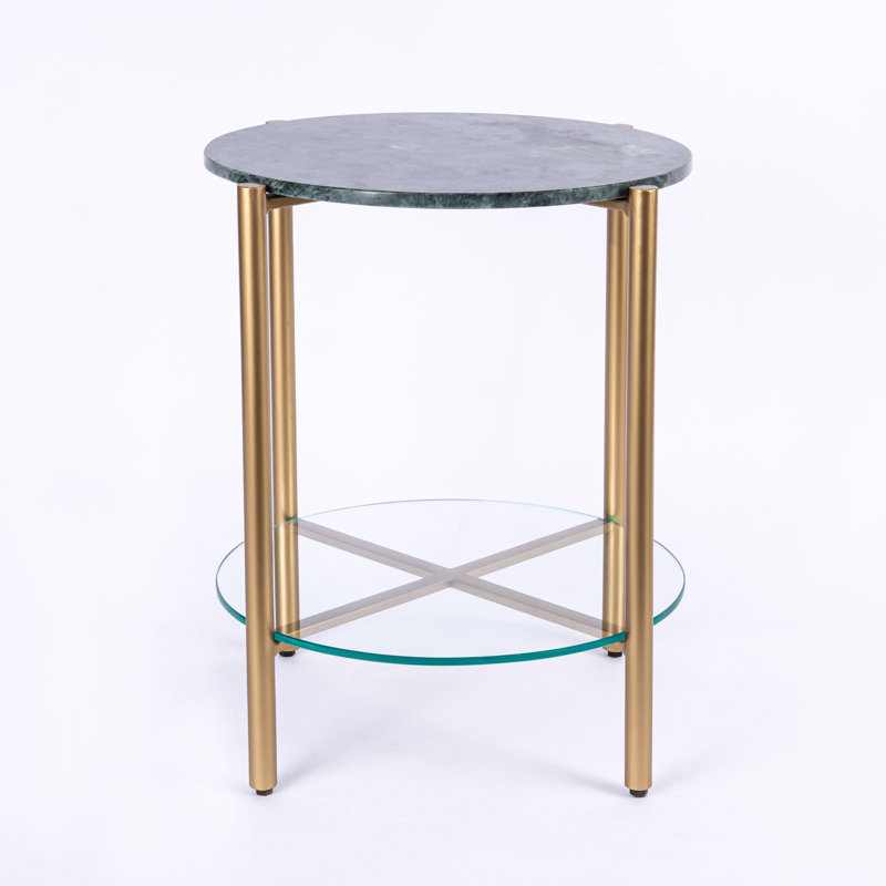Ansted Marble/Glass Top End Table with Storage, Green, Gold