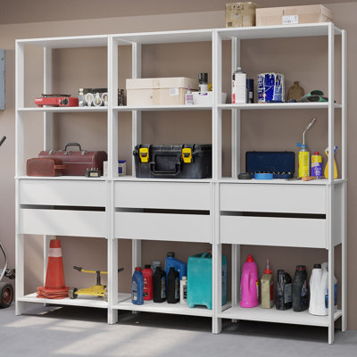  Étagère de rangement pour garage avec 6 tiroirs et tablettes ouvertes L 82 po