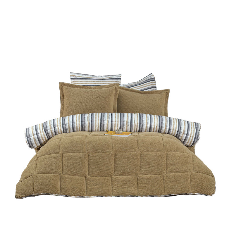 Ensemble de literie 4 pièces pour lit simple et double Sherpa, Édredon grand et 3 pièces supplémentaires, Cappuccino