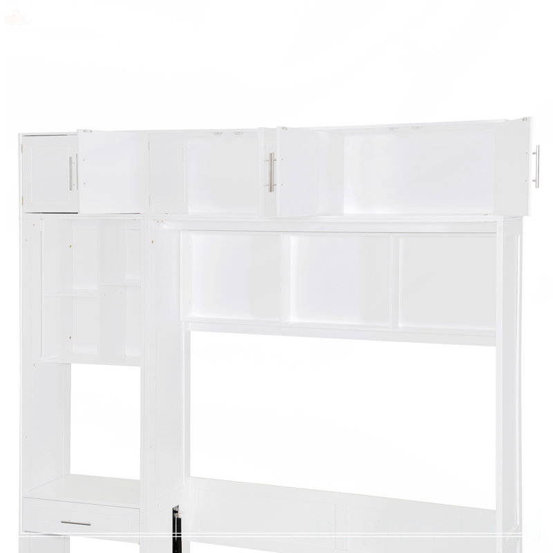 Lit escamotable double pleine grandeur avec bureau, Blanc