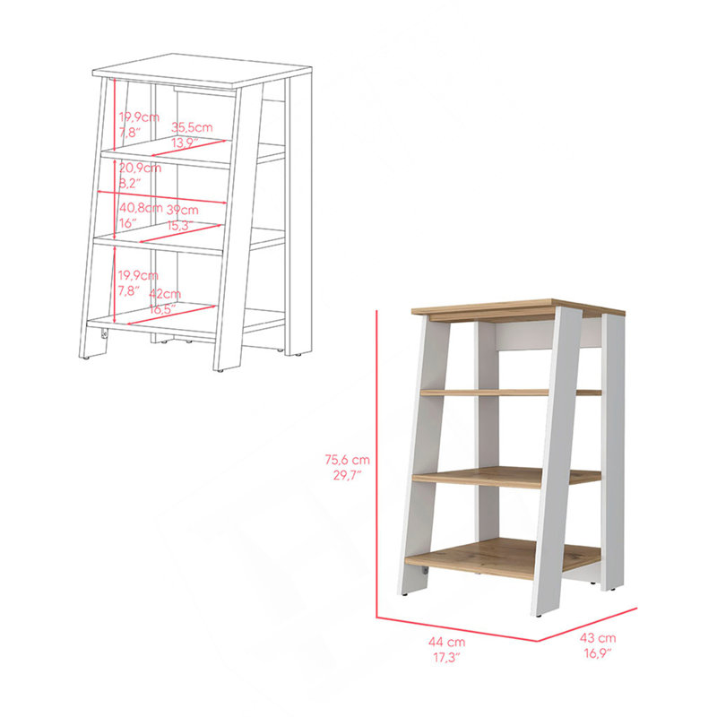 Linen Cabinet Jenne, Four Open Shelves, Light Oak / White Finish, Light Oak