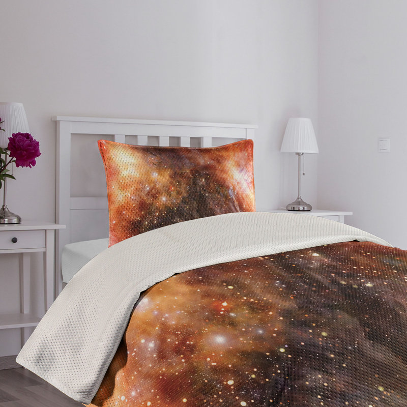 King Size Burnt Orange and Black Nebula Polyester Bedspread Set