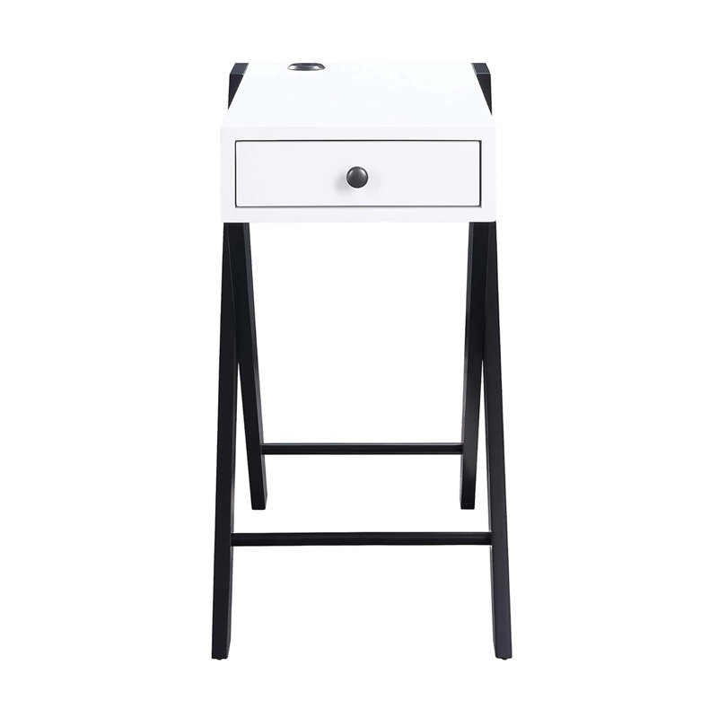 Accent Table With USB Charging Dock, White