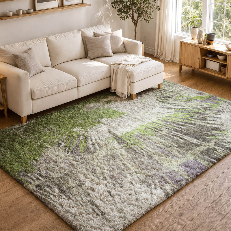 Tapis à poil long de qualité supérieure lavable à la machine ADS645, Olive, 3' x 5'