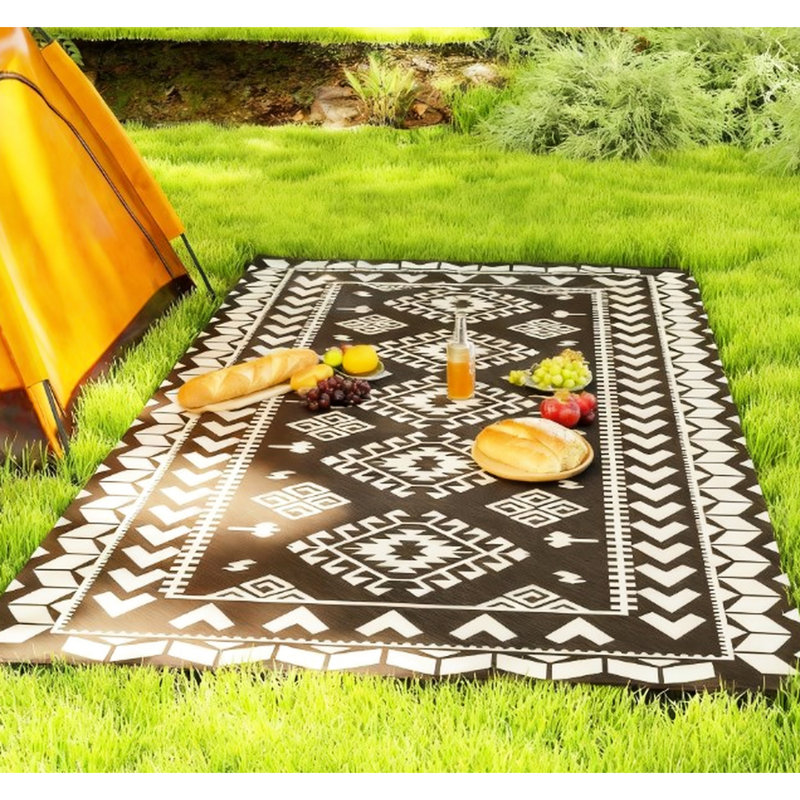 Tapis de camping extérieur, double face, en polypropylène à 310 g / m, avec bordure robuste, pour revêtement de protection pour pique-nique, pliable pour économiser de l'espace,