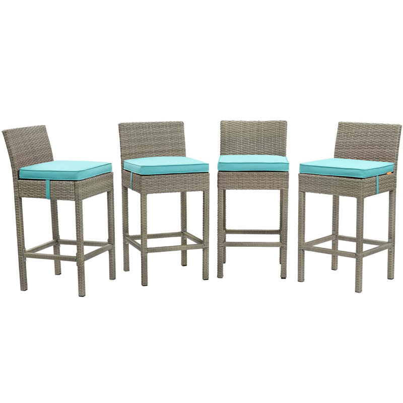 Ensemble de 4 tabourets de bar Conduit, Velours gris pâle, Turquoise