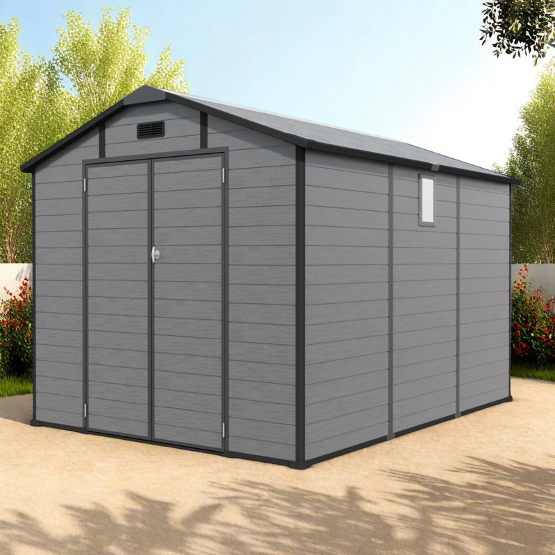 Remise de rangement extérieure en plastique 8 x 10 pi avec portes verrouillables, fenêtre et plancher
