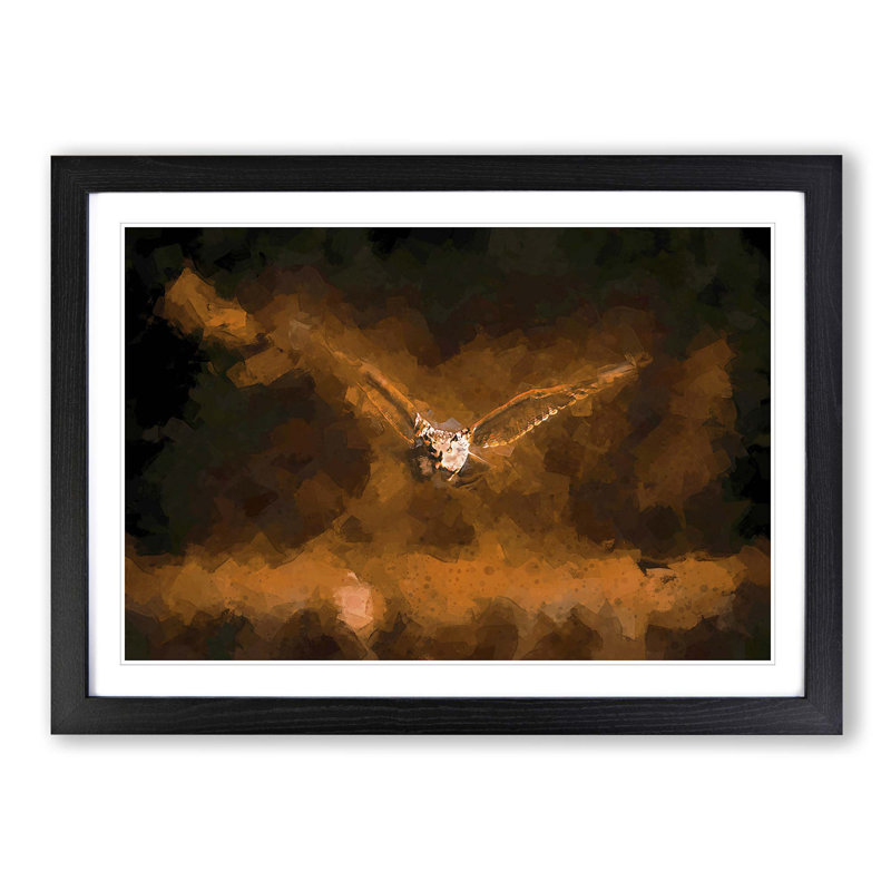 Flying Owl at Dusk in Abstract - Picture Frame Graphic Art Print on MDF, 50cm H x 76cm W x 2cm D, Black