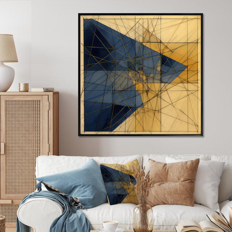 «Minimalist Blue and Gold I», reproduction d'art sur toile, H 20 po x l 12 po x P 1 po, Cadre flottant noir