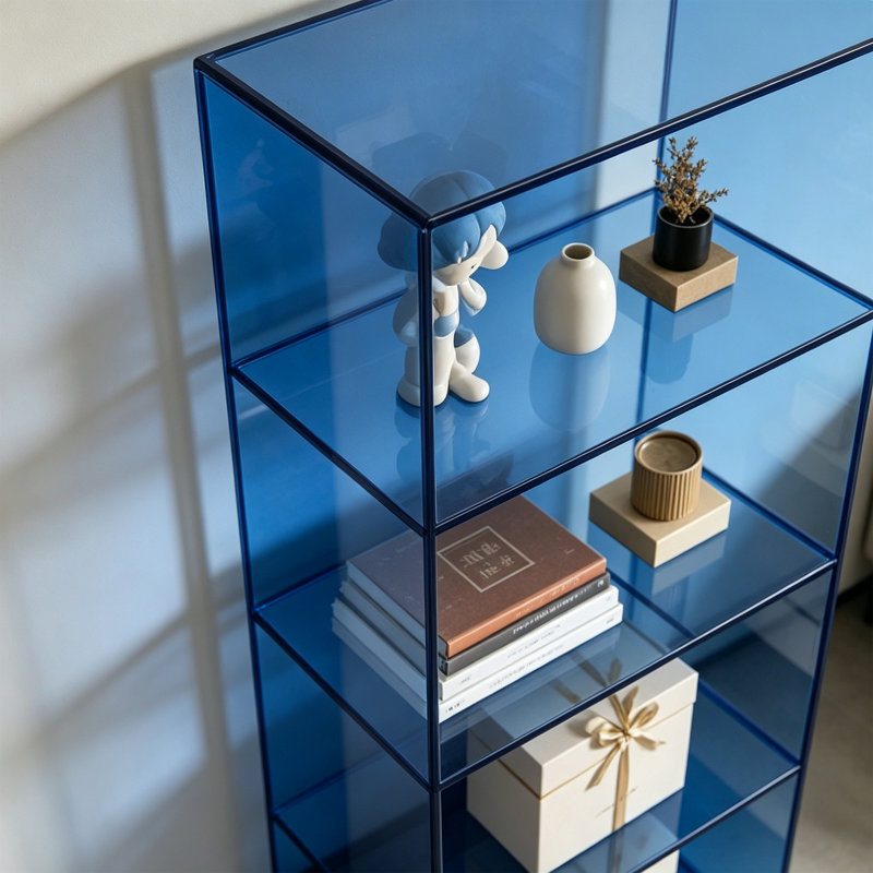 Bibliothèque bleue en acrylique, (5 Shelves) 59.06"H x 23.62"W x 11.81"D