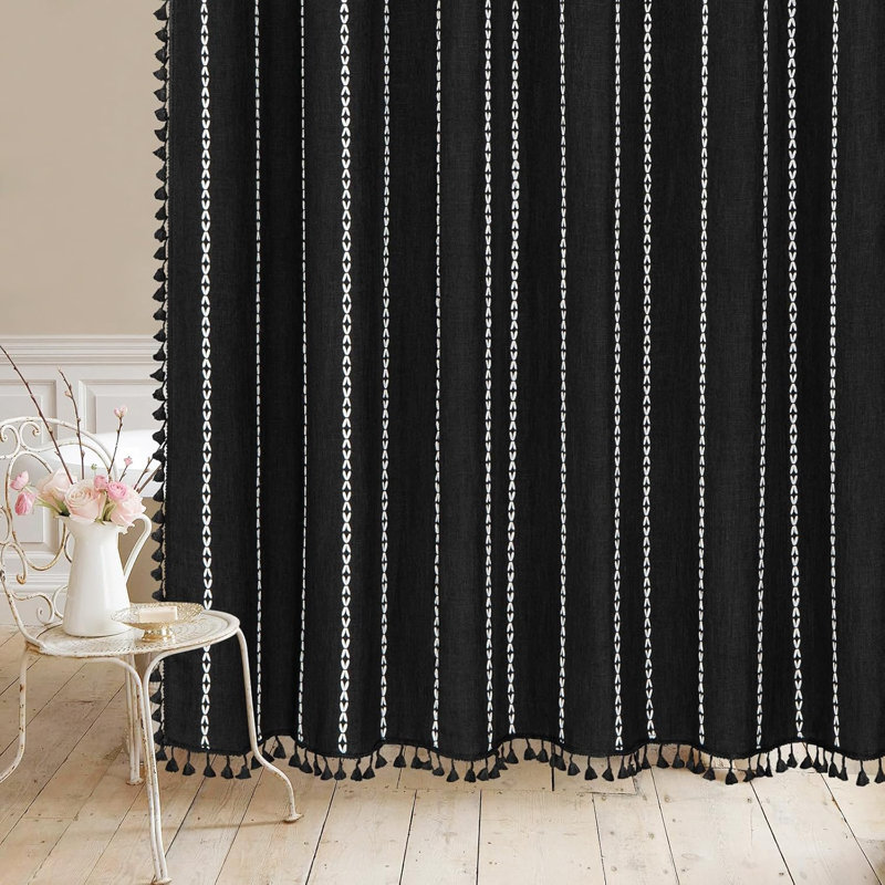 Rideau de douche Boho Farmhouse avec pampille, tissu en lin de coton ultra épais et infroissable, œillets résistants à la rouille, lavable à la machine pour un décor de salle de bain rustique