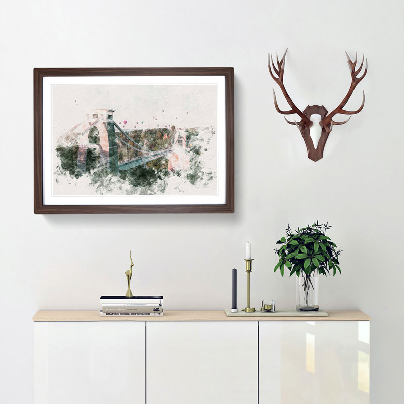 Clifton Suspension Bridge In Bristol - Single Picture Frame Painting on MDF, 40cm H x 60cm W x 2cm D, Walnut Framed