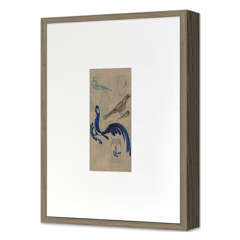 Été 2022, décoration d'oiseaux pour grès 3 encadrée sur papier par Grand archives, Cadre photo noyer