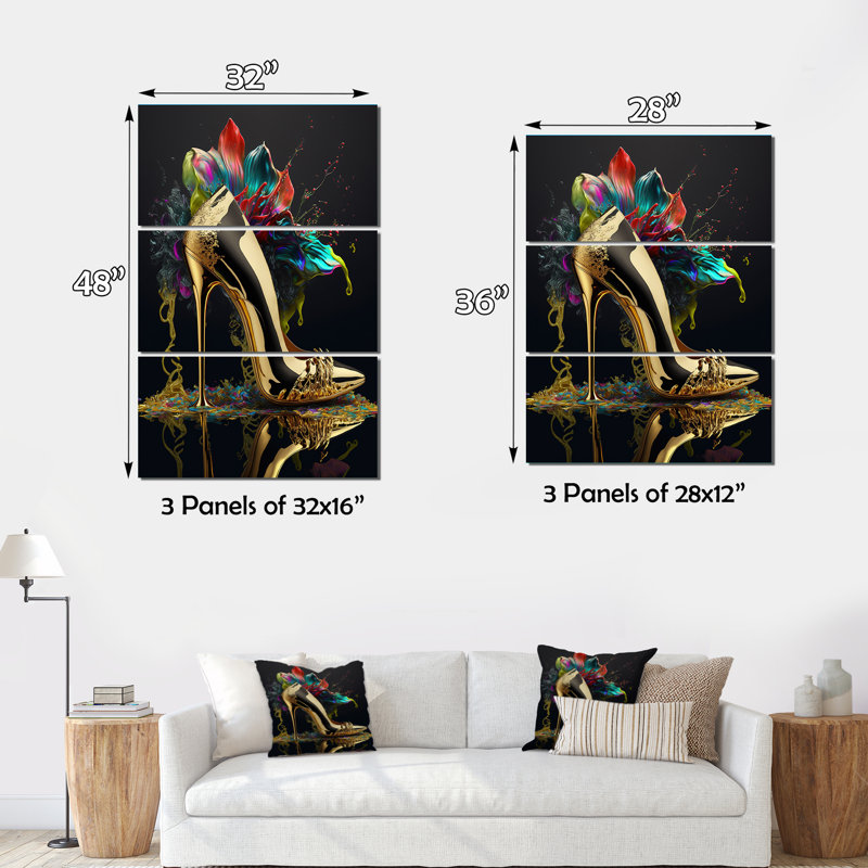 «Ecorse Gold Champagne Heel IV» sur toile, reproduction de 3 pièces, H 48 po x l 32 po x P 1 po