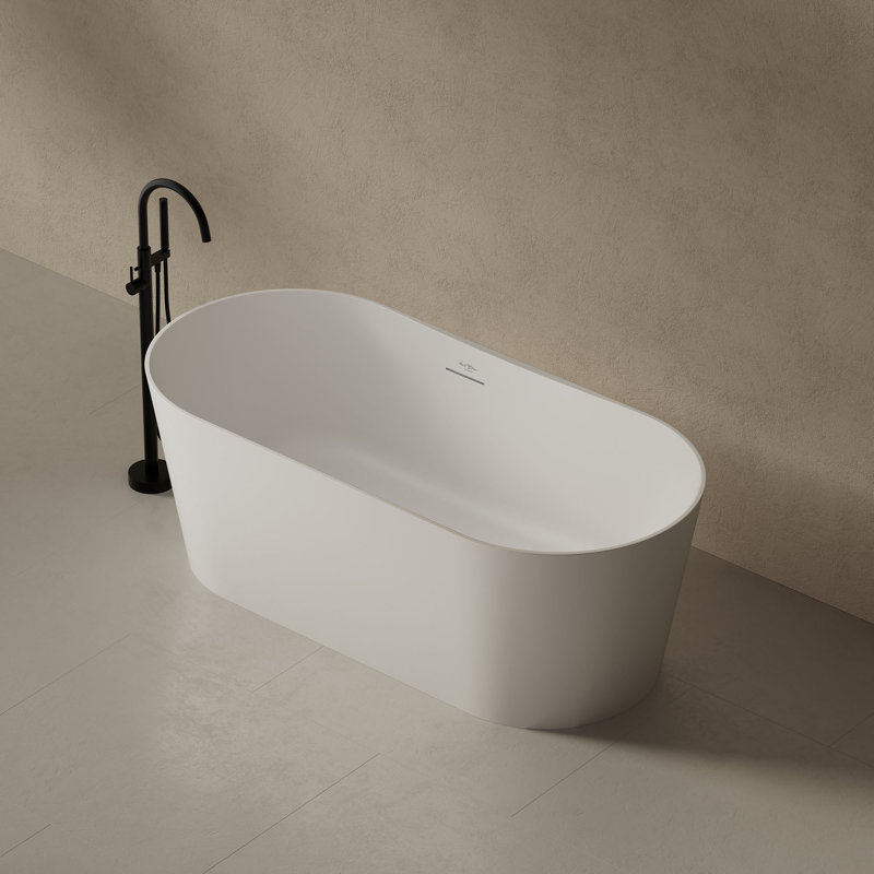 Baignoire de trempage autoportante blanche à surface solide de 53 po x 27,5 po avec trop-plein et bonde escamotable pour salle de bain MonBlari