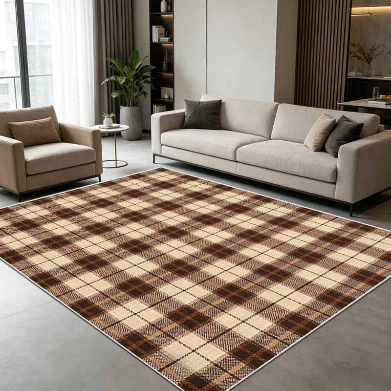 1PC Vintage Brown Beige Plaid Tartan area rugs, Soft and Comfortable, easy-to-maintain, machine washable Indoor floor mat, suitable for living room, bedroom, dining room, entryway, patio, porch, home lounge, Home Decor, Outdoor Decor.