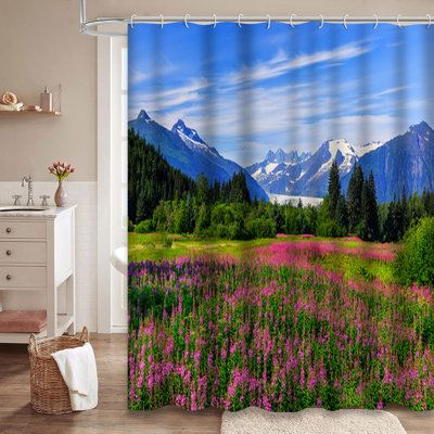 Alaska Mountain Lake Wildlife Nature Shower Curtain with 12 Hooks