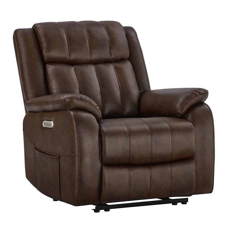 Channel-Tufted Power Recliner with Wall-Hugger Technology – Plush Armrests, Brown