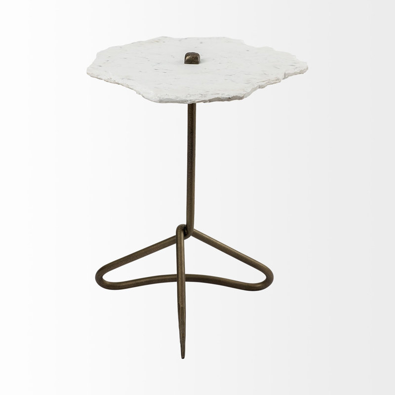 Table de bout en marbre doré et blanc 23 po