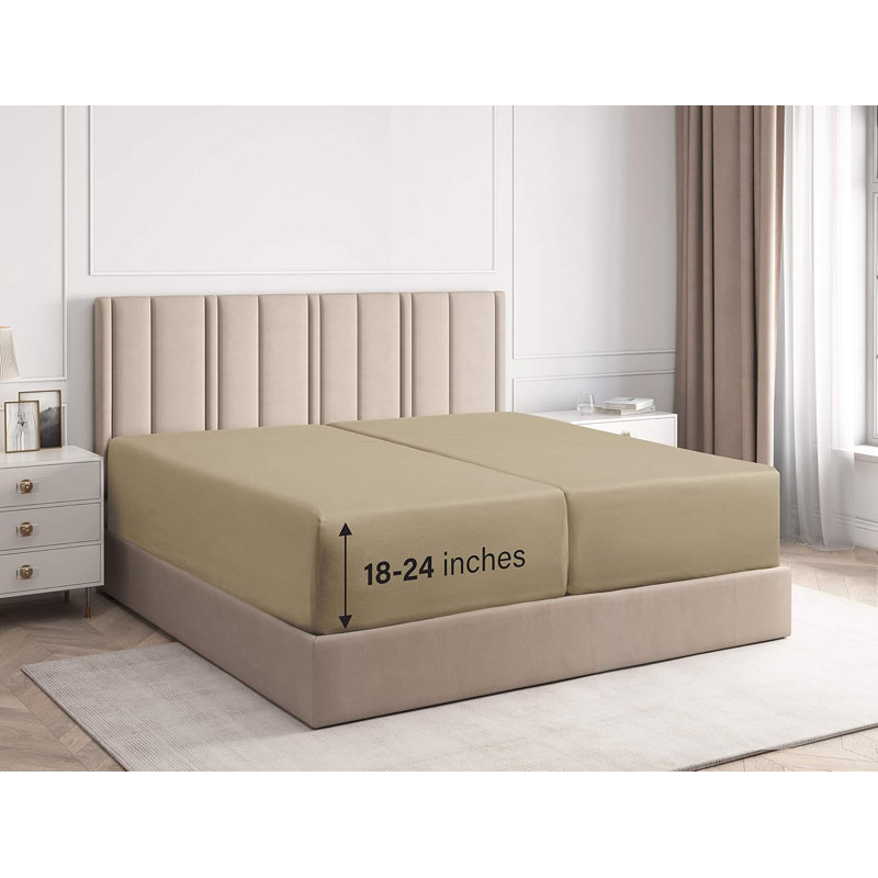 Extra Deep Pocket Fitted Sheet Only, Cooling & Breathable Bed Sheet, Soft, Fits 18–24 Inch Mattress, Beige, Split King