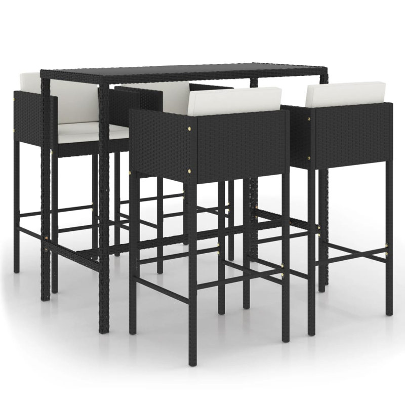 Garden Bar Set with Cushions, Black