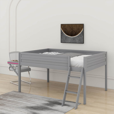 Lit mezzanine double en bois avec bureau et DEL