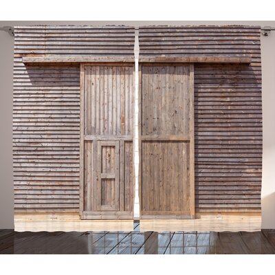 Industrial Old Wooden Timber Oak Barn Door Farmhouse Countryside Rural House Village Artsy Print Graphic Print & Text Semi-Sheer Rod Pocket Curtain P -  Ambesonne, p_25368_108x84