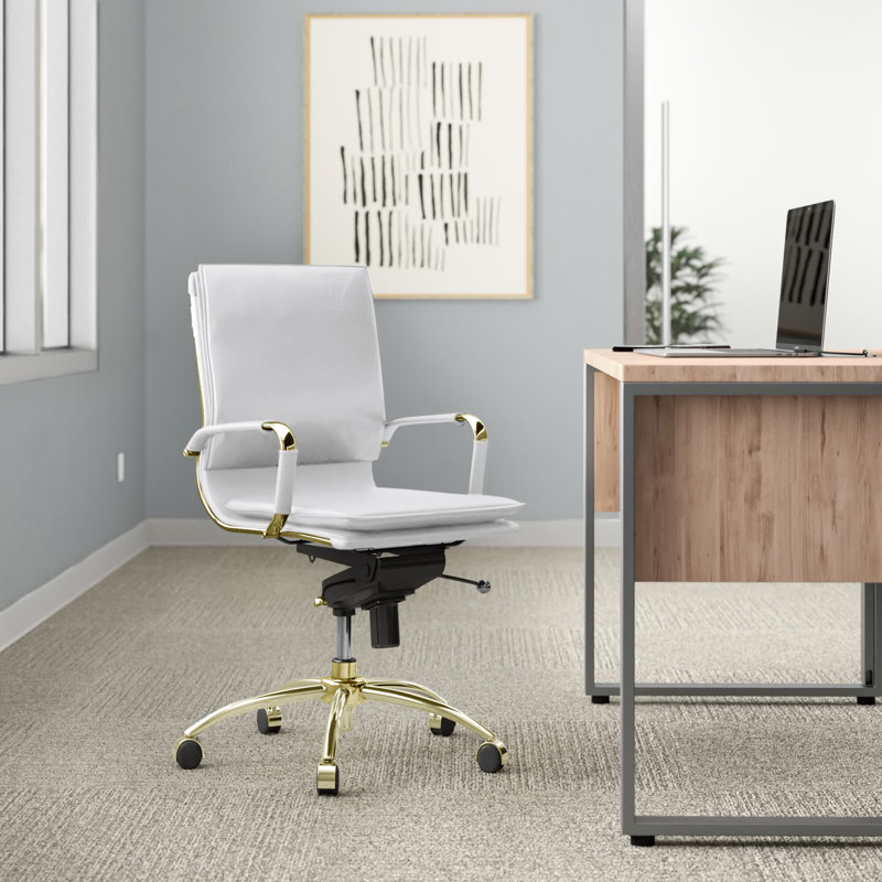Chaise de conférence Chaseton, Similicuir blanc, Chrome