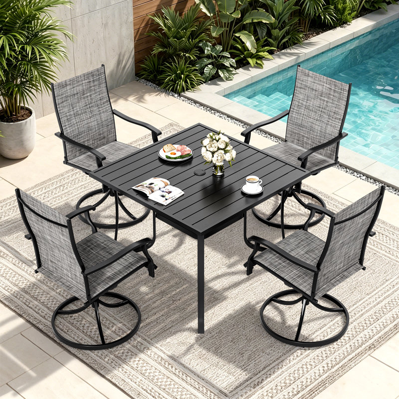 Ensemble de salle à manger 5 pièces pour patio avec 4 chaises pivotantes en textilène