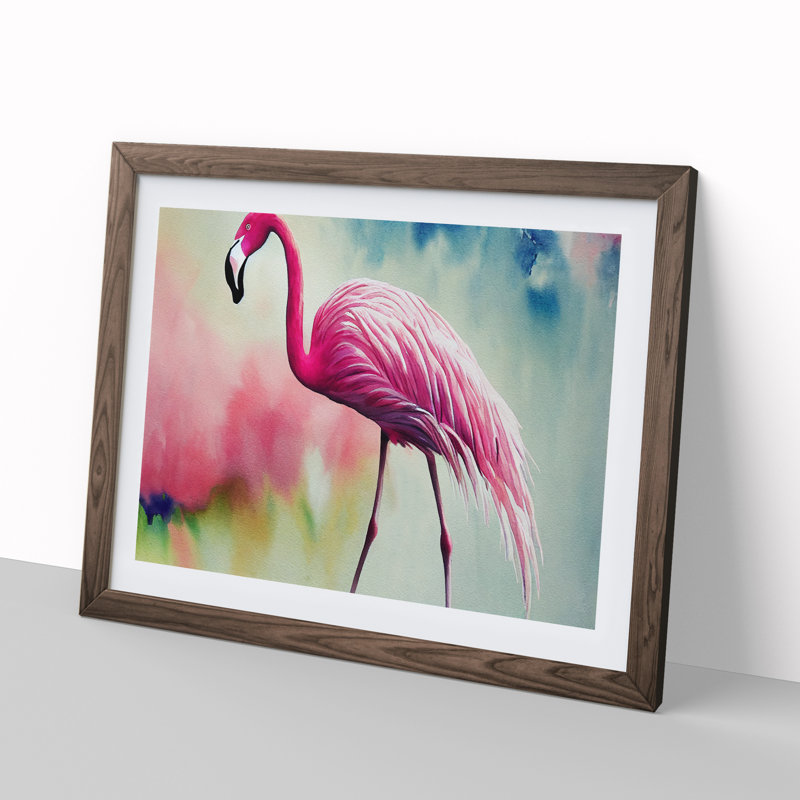 Flamingo Vol.3 - Single Picture Frame Print, 46cm H x 64cm W x 2cm D, Walnut Framed
